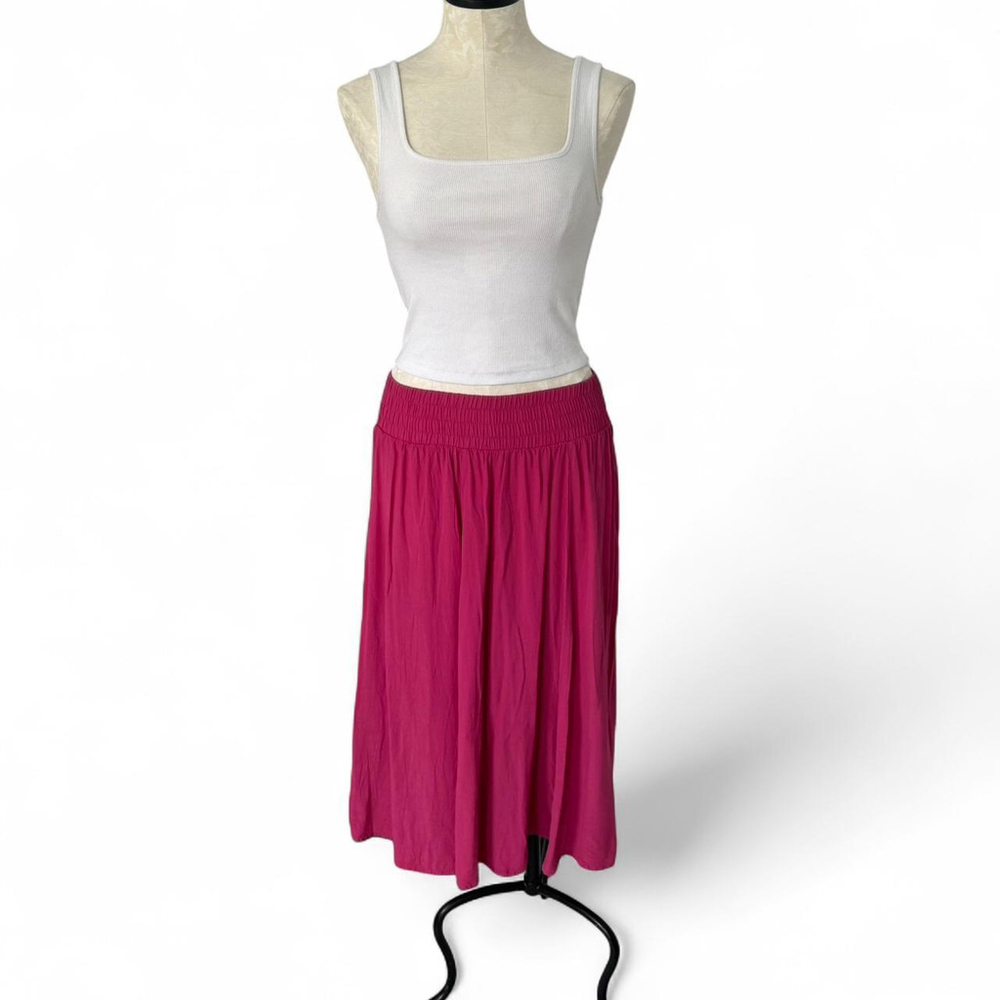 Vintage Laura Kieffer Pink Midi Skirt with Elastic Waistband - Size S